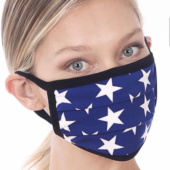 🔴 5 for $10 ONE Zenana Star Print Blue Face Mask - Picture 1 of 8